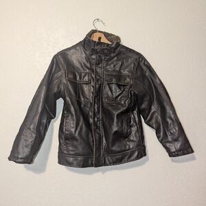 Hawk & Co motorcycle bomber faux leather jacket coat.